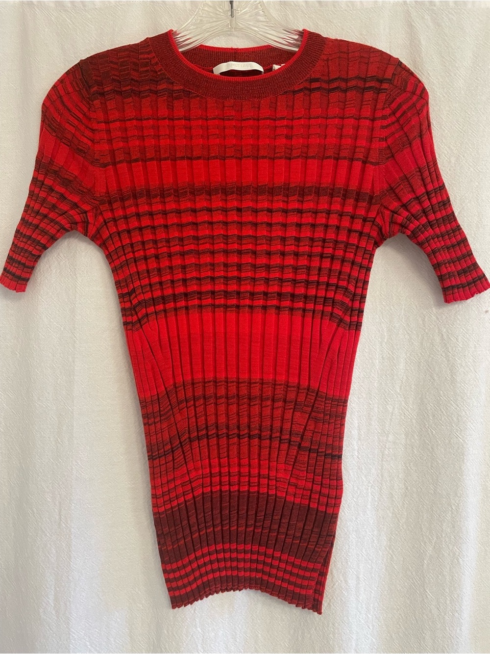 Helmut Lang Red Ribbed Crewneck Short-Sleeve Sweater, size small